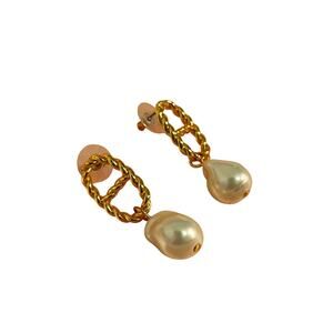 Gold and Pearl Dangly Drop Earrings